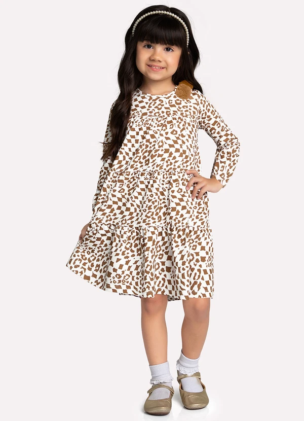 Milon - Vestido Infantil Menina Estampa Off White