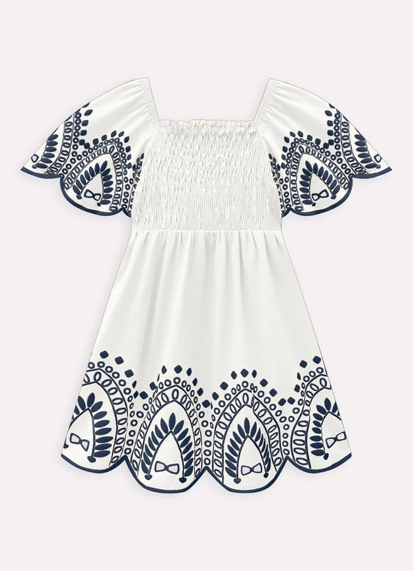 Milon - Vestido Infantil Menina Estampa Off White