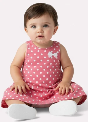 Kyly - Vestido Infantil Menina Estampa Poá Vermelho - KYLY