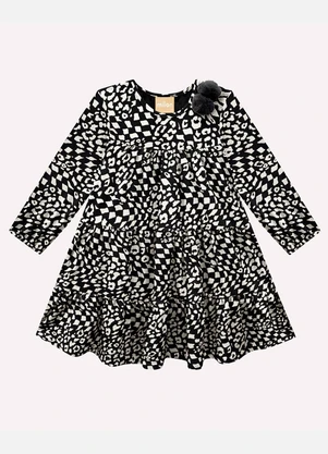Milon - Vestido Infantil Menina Estampa Preto - MILON