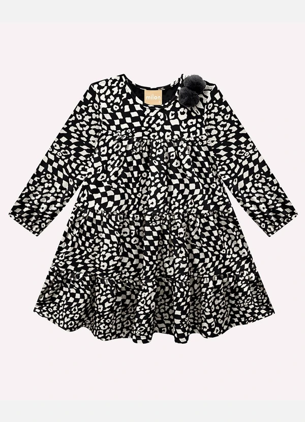Milon - Vestido Infantil Menina Estampa Preto
