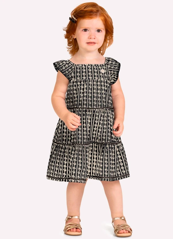 Milon - Vestido Infantil Menina Estampa Preto