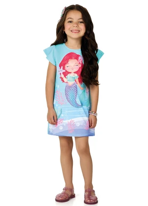 Marlan - Vestido Infantil Menina Estampa Sereia Azul - MARLAN