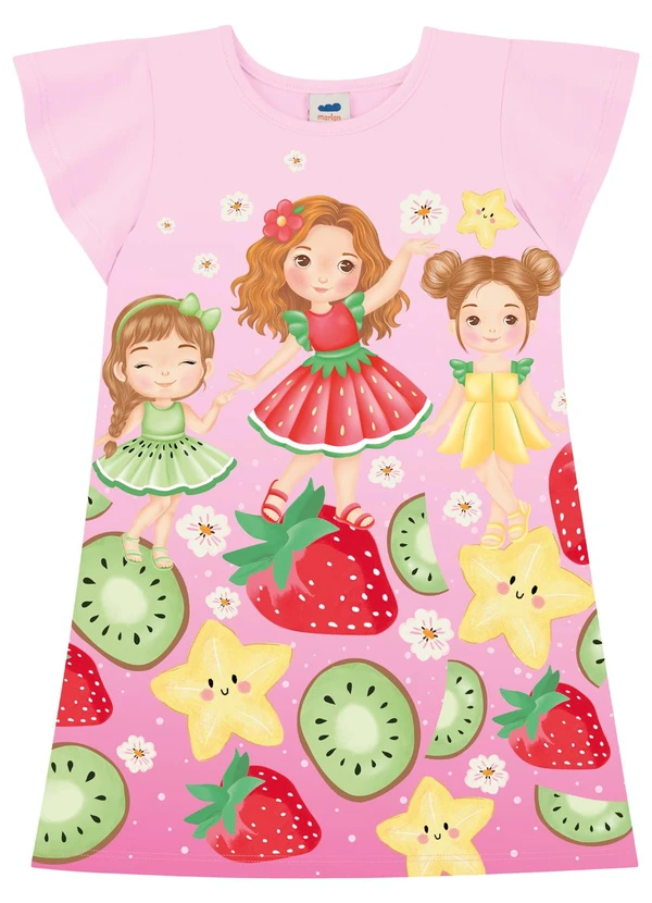 Marlan - Vestido Infantil Menina Estampa Sereia Rosa