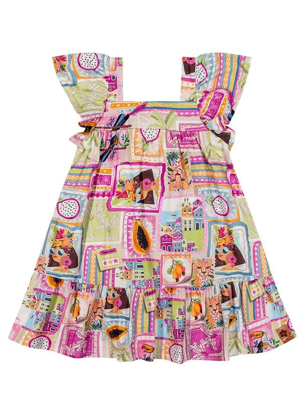 Elian - Vestido Infantil Menina Estampa Tropical Bege
