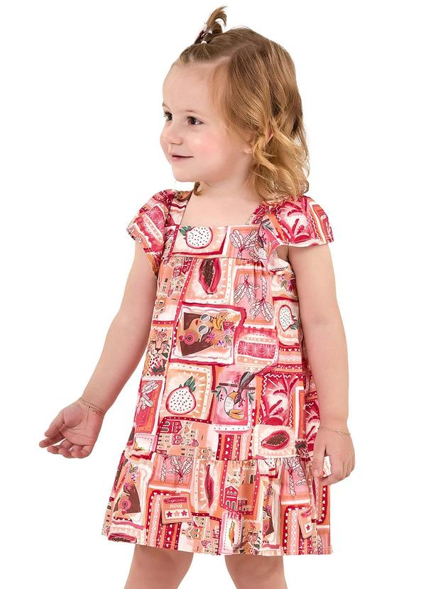 Elian - Vestido Infantil Menina Estampa Tropical Laranja