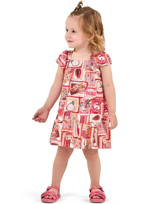 Elian - Vestido Infantil Menina Estampa Tropical Laranja 2