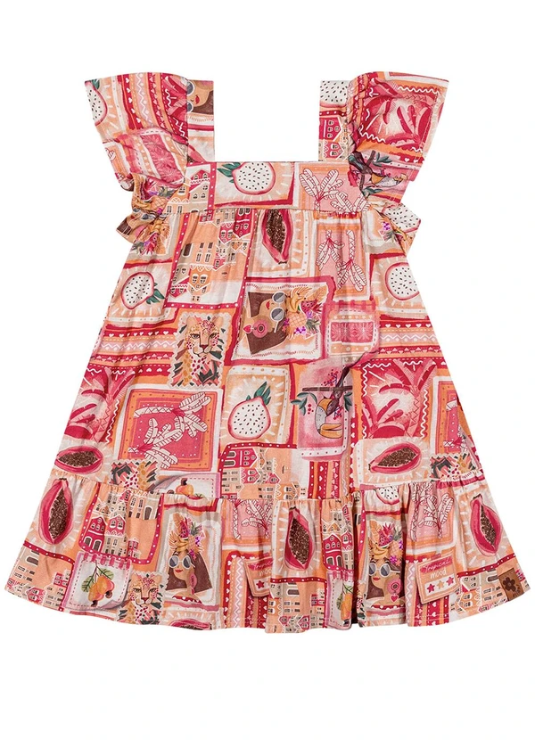 Elian - Vestido Infantil Menina Estampa Tropical Laranja 3