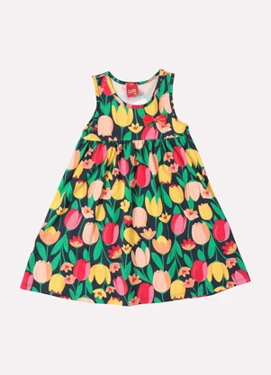 Kyly - Vestido Infantil Menina Estampa Tulipas Azul - KYLY