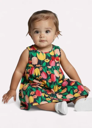 Kyly - Vestido Infantil Menina Estampa Tulipas Azul - KYLY
