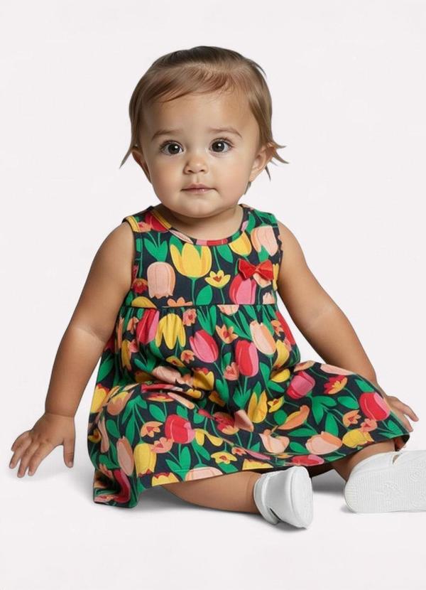 Kyly - Vestido Infantil Menina Estampa Tulipas Azul 2