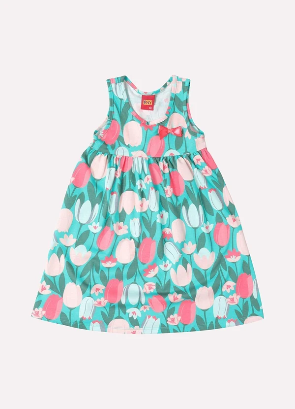 Kyly - Vestido Infantil Menina Estampa Tulipas Verde