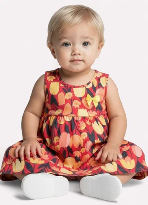Kyly - Vestido Infantil Menina Estampa Tulipas Vermelho - KYLY