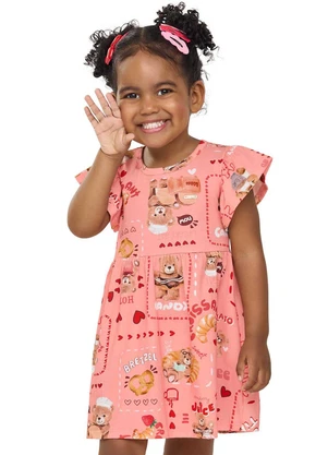 Elian - Vestido Infantil Menina Estampa Ursinhos Rosa - ELIAN
