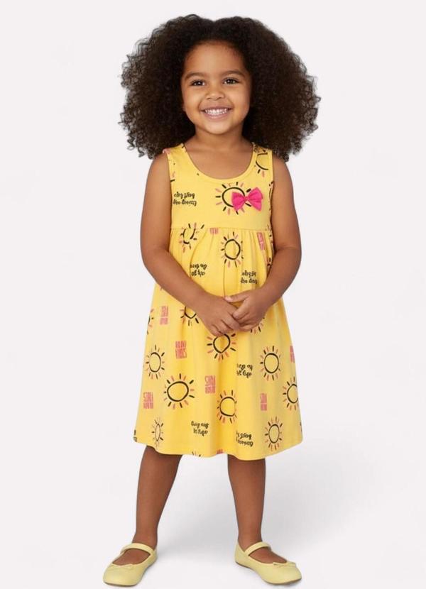 Kyly - Vestido Infantil Menina Estampado Amarelo