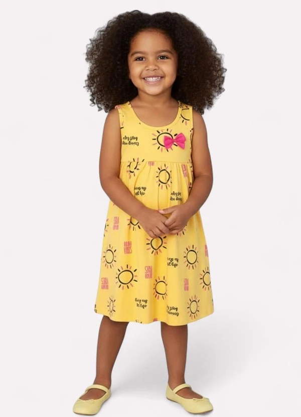 Kyly - Vestido Infantil Menina Estampado Amarelo