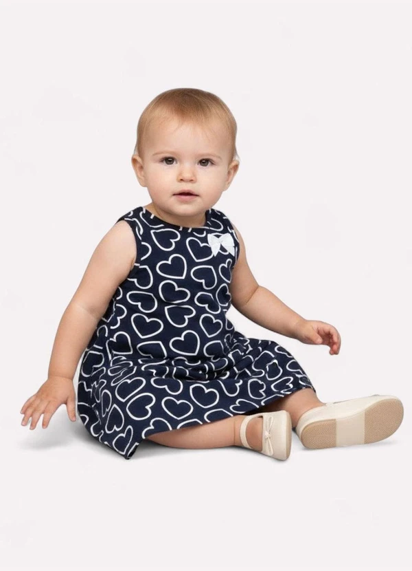 Kyly - Vestido Infantil Menina Estampado Azul Marinho 2