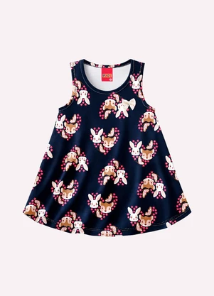 Kyly - Vestido Infantil Menina Estampado Azul Marinho - KYLY