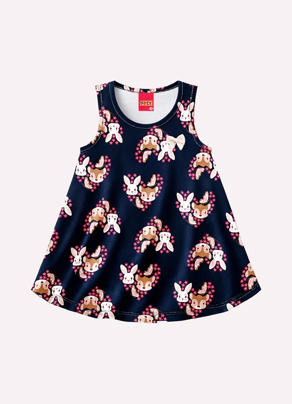 Kyly - Vestido Infantil Menina Estampado Azul Marinho
