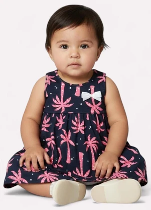 Kyly - Vestido Infantil Menina Estampado Azul Marinho - KYLY