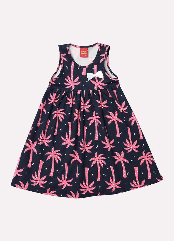 Kyly - Vestido Infantil Menina Estampado Azul Marinho