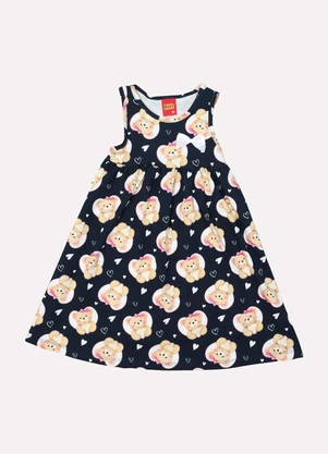 Kyly - Vestido Infantil Menina Estampado Azul Marinho - KYLY