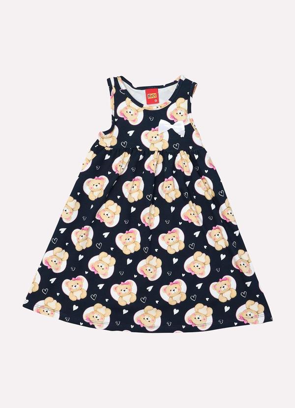 Kyly - Vestido Infantil Menina Estampado Azul Marinho