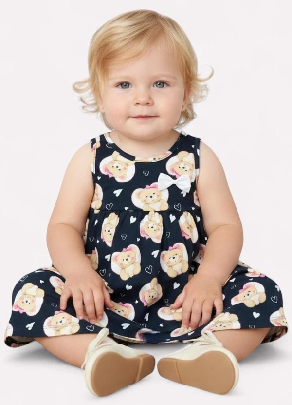 Kyly - Vestido Infantil Menina Estampado Azul Marinho