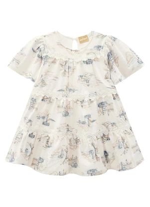 Milon - Vestido Infantil Menina Estampado Azul - MILON