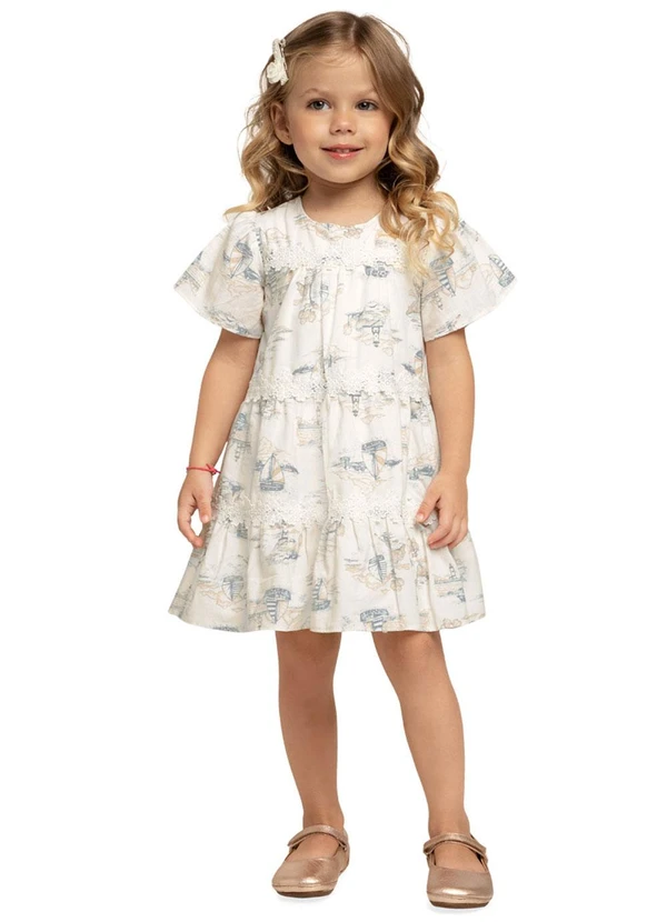 Milon - Vestido Infantil Menina Estampado Azul