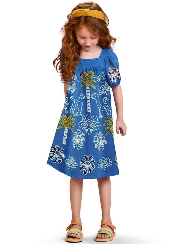 Nanai - Vestido Infantil Menina Estampado Azul
