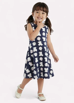 Kyly - Vestido Infantil Menina Estampado Azul - KYLY