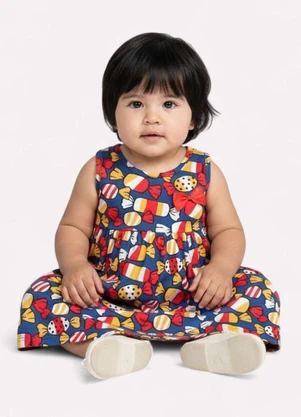 Kyly - Vestido Infantil Menina Estampado Azul - KYLY