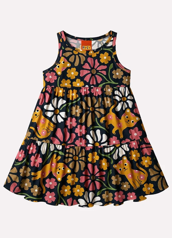 Kyly - Vestido Infantil Menina Estampado Azul