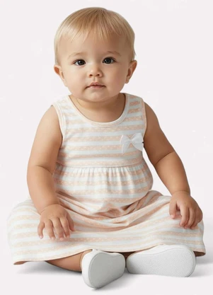 Kyly - Vestido Infantil Menina Estampado Bege - KYLY