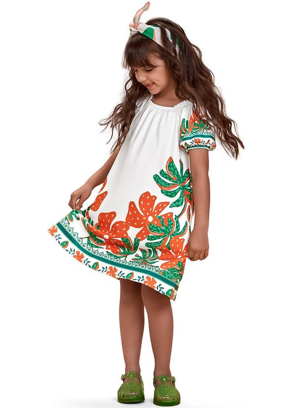 Nanai - Vestido Infantil Menina Estampado Branco