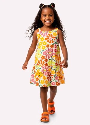 Kyly - Vestido Infantil Menina Estampado Branco - KYLY