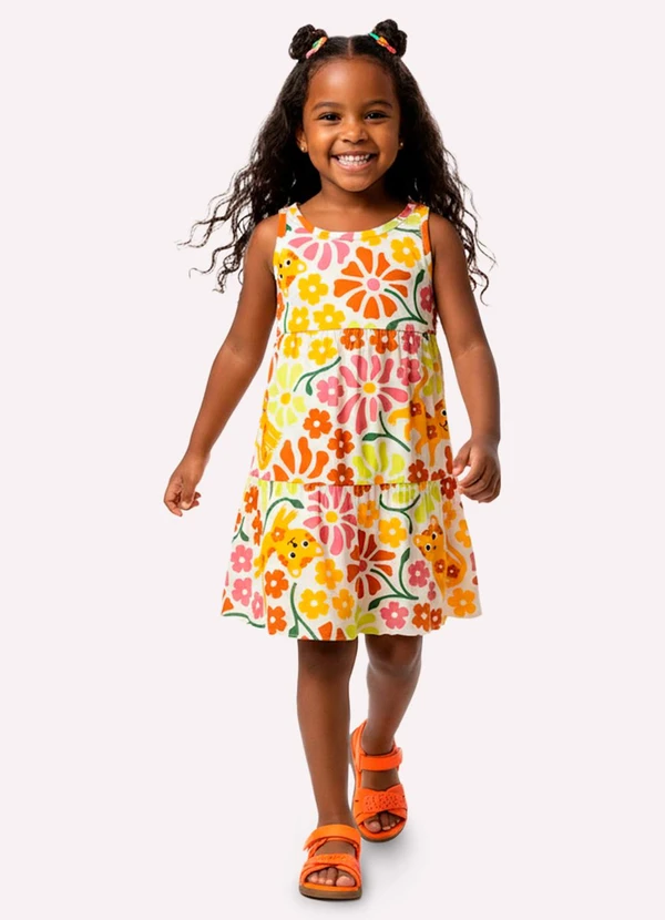 Kyly - Vestido Infantil Menina Estampado Branco