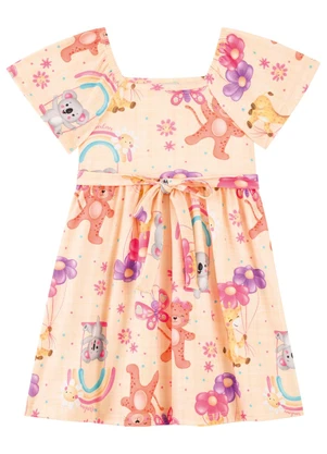 Marlan - Vestido Infantil Menina Estampado com Faixa Bege - MARLAN