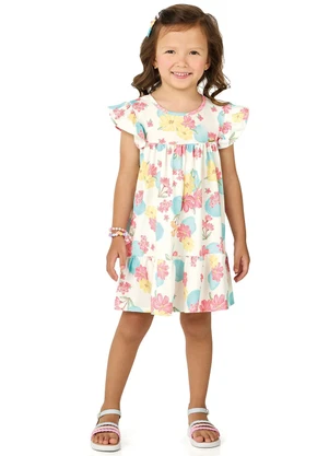 Marlan - Vestido Infantil Menina Estampado Cotton Bege - MARLAN