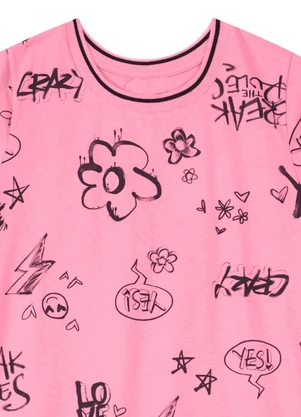 Brandili - Vestido Infantil Menina Estampado em Malha  Rosa - BRANDILI