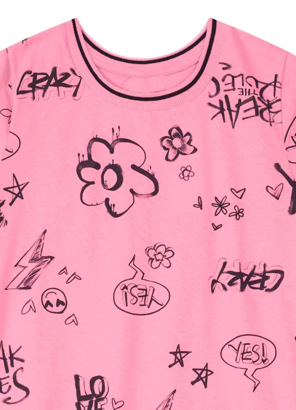 Young Class - Vestido Infantil Menina Estampado em Malha  Rosa 2