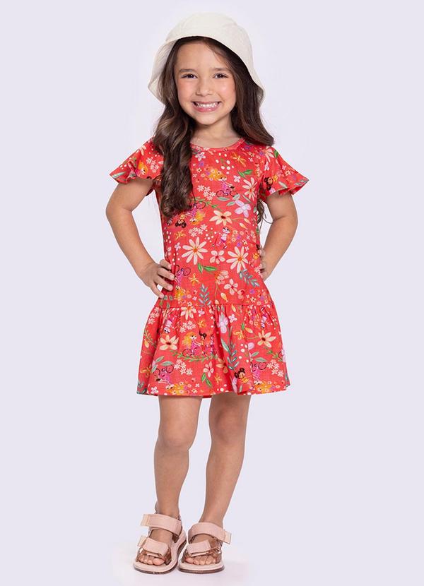 Alakazoo - Vestido Infantil Menina Estampado Laranja