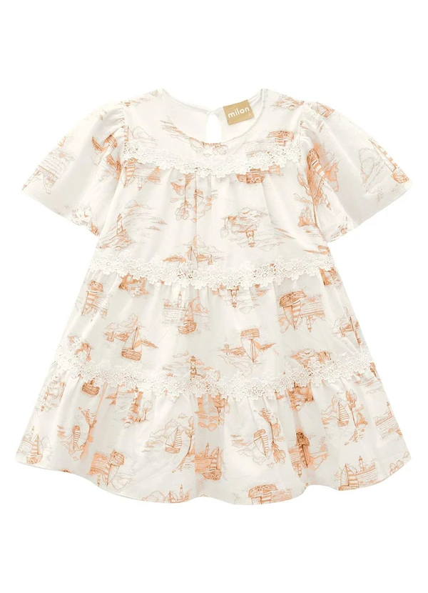 Milon - Vestido Infantil Menina Estampado Laranja