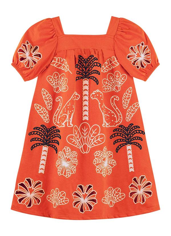 Nanai - Vestido Infantil Menina Estampado Laranja