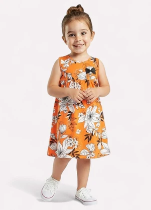 Kyly - Vestido Infantil Menina Estampado Laranja - KYLY