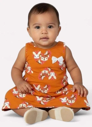 Kyly - Vestido Infantil Menina Estampado Laranja - KYLY