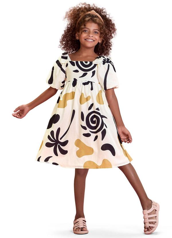 Nanai - Vestido Infantil Menina Estampado Off White