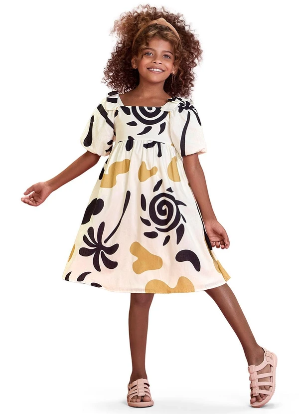Vestido Infantil Menina Estampado Off White Nanai