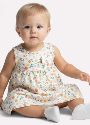 Kyly - Vestido Infantil Menina Estampado Off White - KYLY